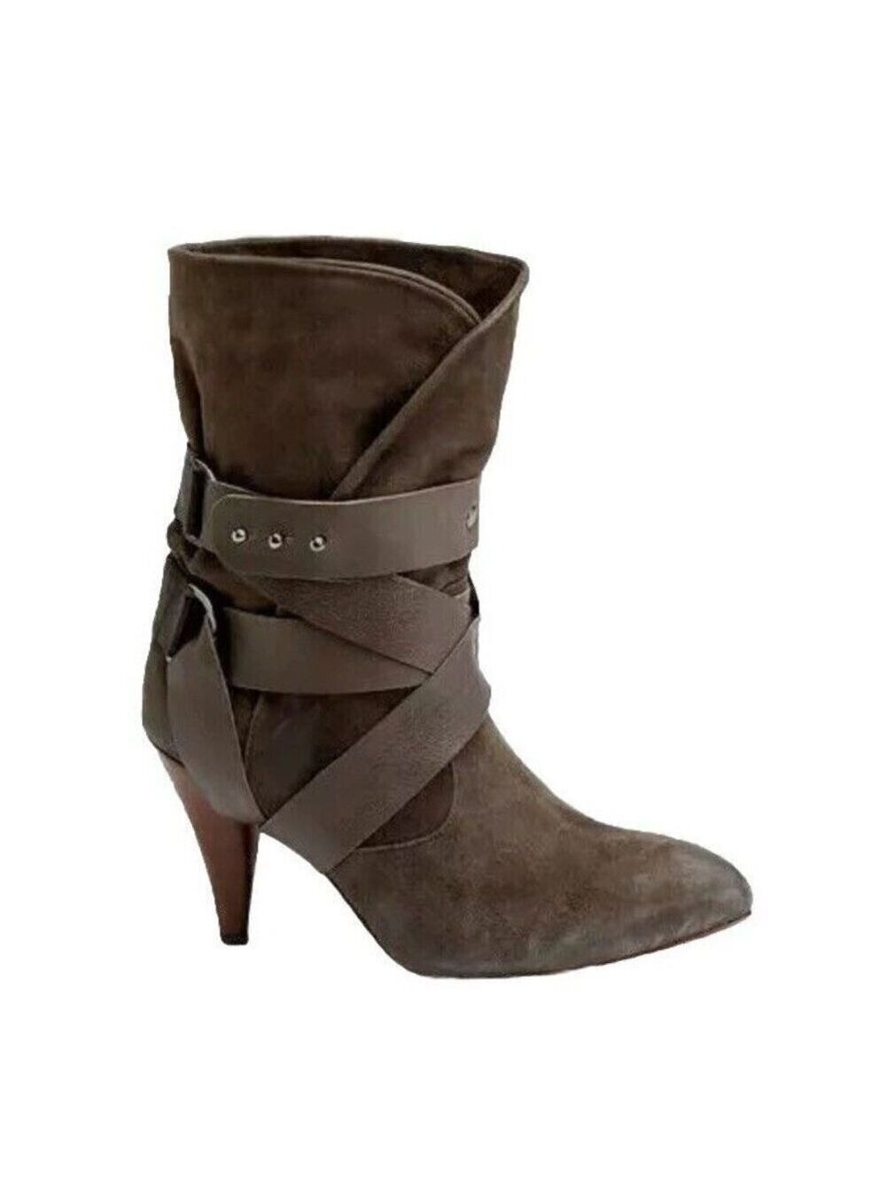 Mea Shadow Cassandra Suede Leather Harness Strap Heel Green Bootie Size 9 M